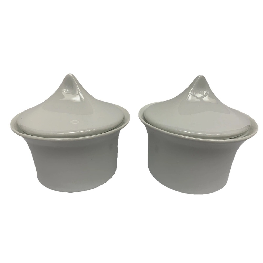 Vintage Lidded Jars Unisex‎ OS White Ceramic Pointed Lid Set of 2
